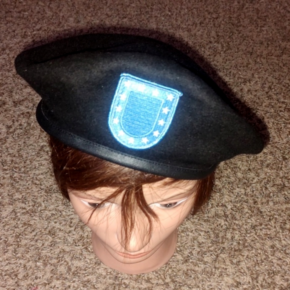 KINGFORM Cap Co Military Black All Wool Beret Hat L Made in New Zealand